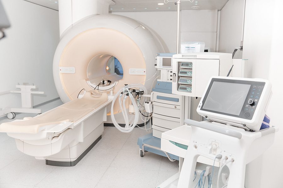 MRI room with MRI machine and other medical technology