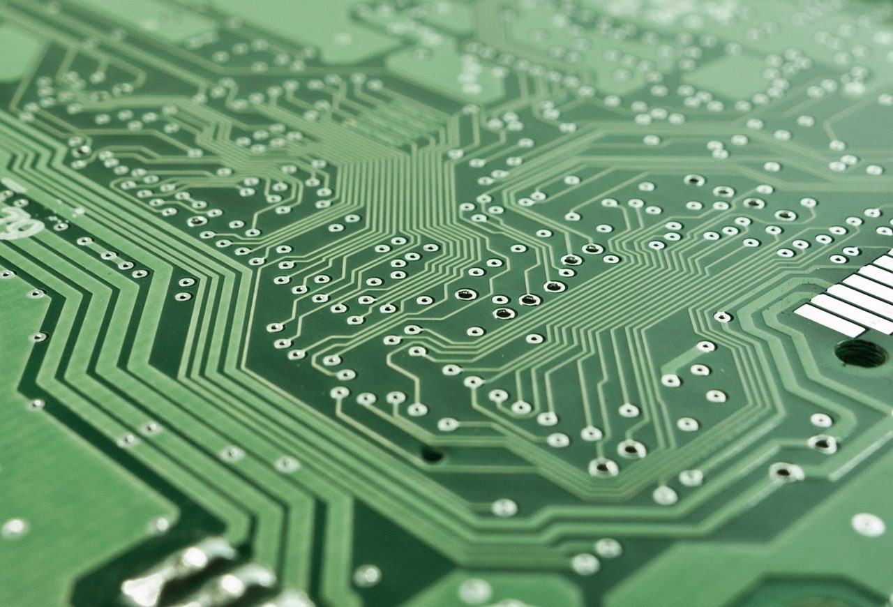 Close up image of a printed circuit board form adjacent angle