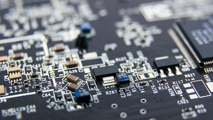 Close up of a modern printed circuit board.