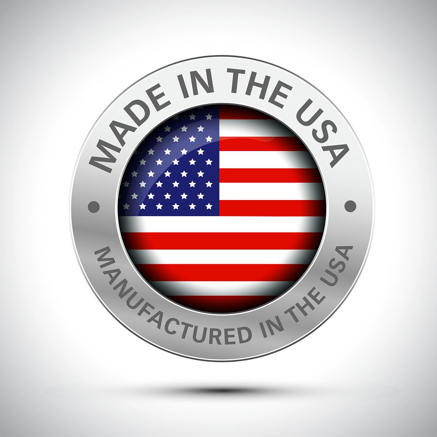 Made in the U.S.A. button. Manufactured in the U.S.A.