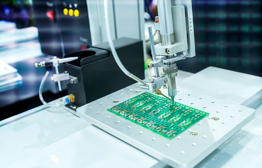 Close up of a printed circuit board being manufactured.